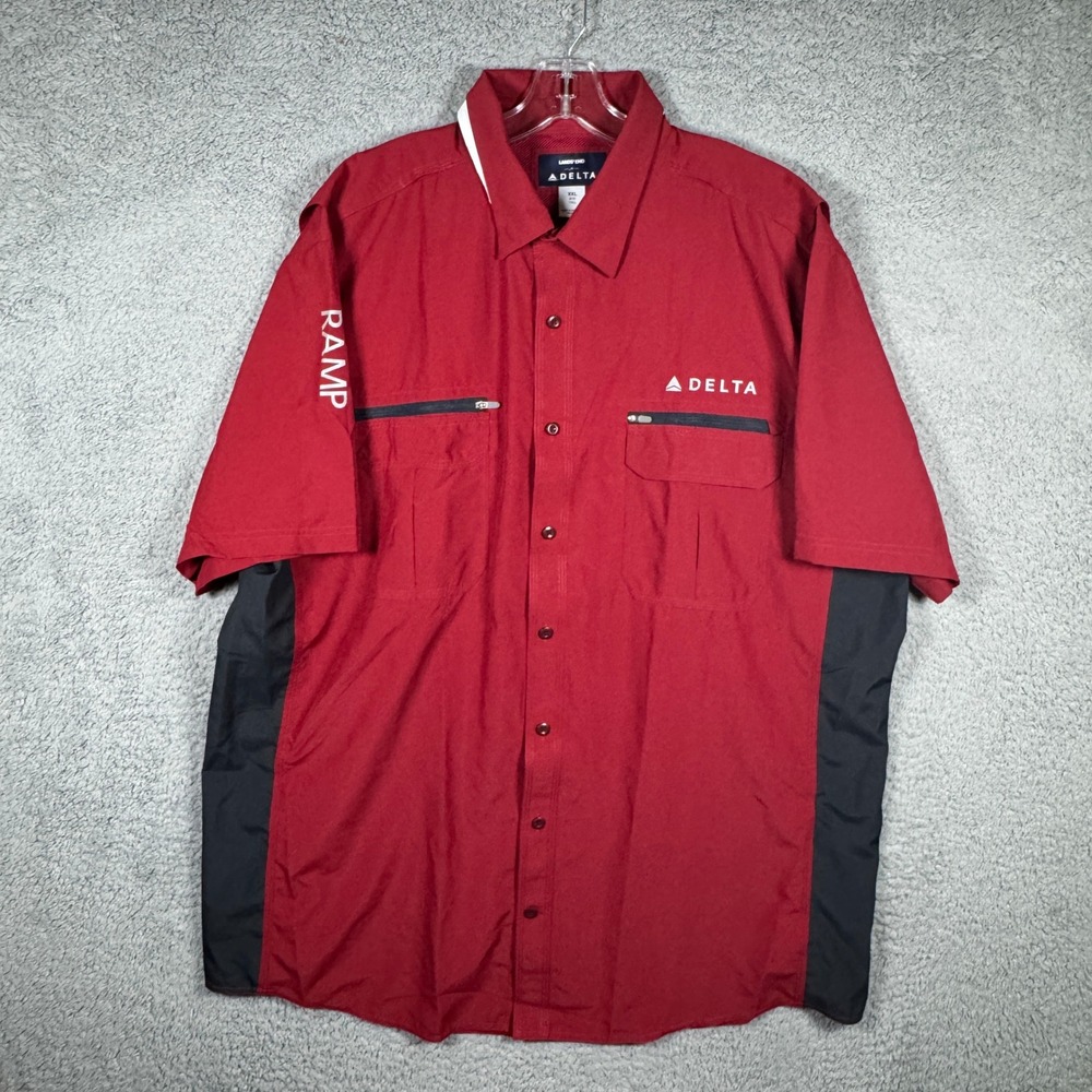 Lands End Delta Airlines Ramp Uniform Shirt Mens XXL Tall Red Black Workwear